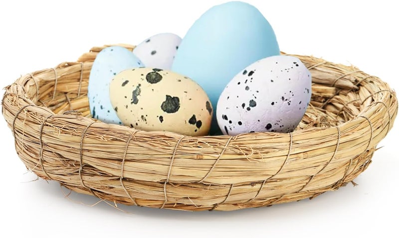 Eorbow 6 Packs Woven Straw Bird Nests, 8" Handmade Flat Base Spawning Nest, Small Animal Breeding Bed Hatch House Cage Accessories for Dove Pigeon Parrot Cuckoo Sparrow Rabbits Chinchillas Hamster - Image 4